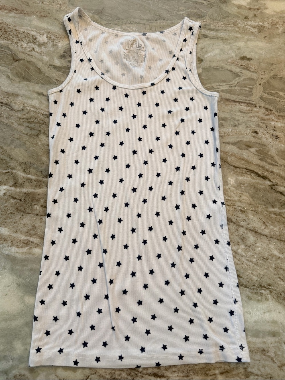 Time and Tru White Black Star Print Ribbed Tank Top Size Medium 8–10